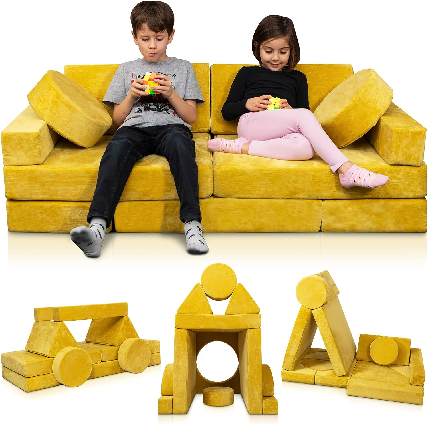 Sofá para niños, sofá modular con otomanas, acogedor sofá cama de juegos  para niños pequeños con espuma suave, muebles de sala de juegos y  dormitorio