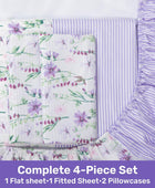 Juego de sábanas de 4 piezas con estampado floral, sábanas de microfibra suave