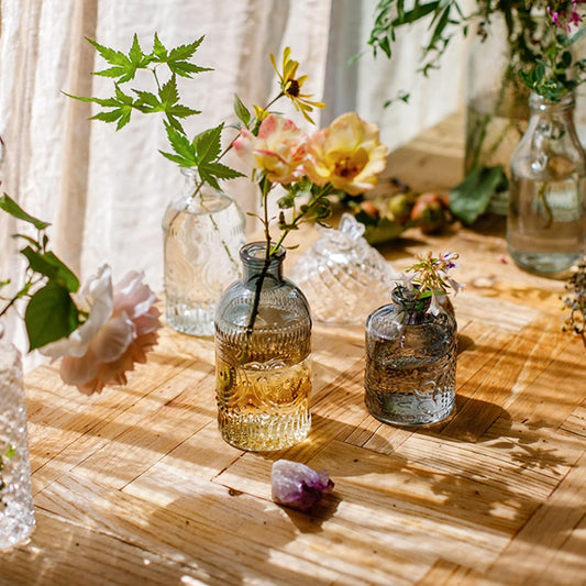 Juego de 6 jarrones de cristal pequeños para decoración del hogar botellas de