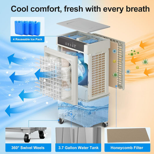 Enfriador de pantano 3 en 1, enfriador de aire evaporativo de 2100CFM, aire - VIRTUAL MUEBLES
