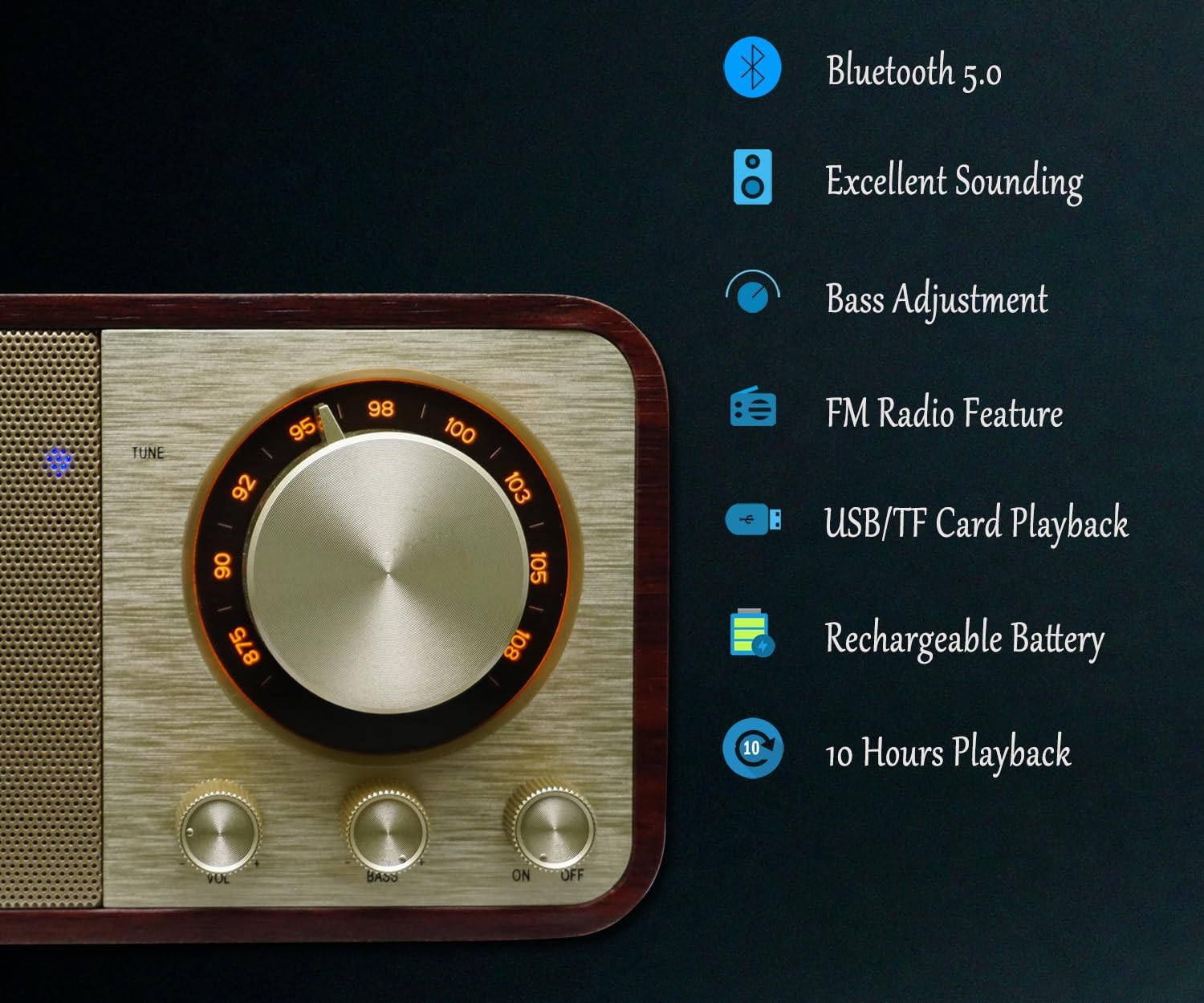 Bentmax Radio FM con altavoz Bluetooth retro con Bluetooth Radio vintage con