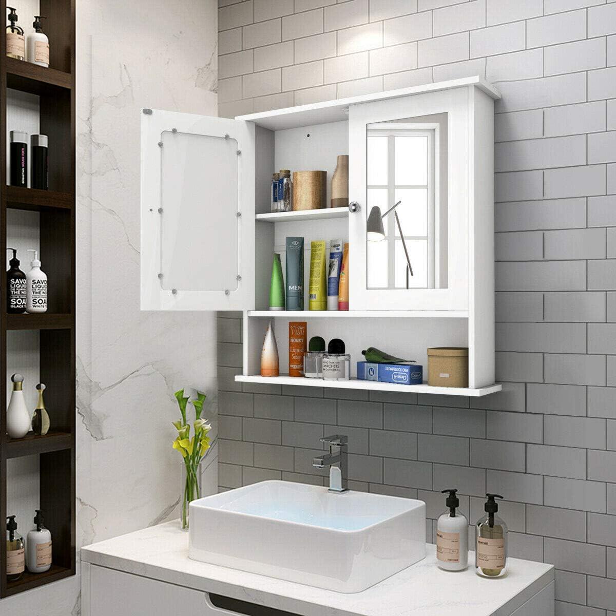 Armario de medicina de montaje en pared para baño con puertas de espejo y  estante ajustable, armarios de espejo con puerta, armario multicapa
