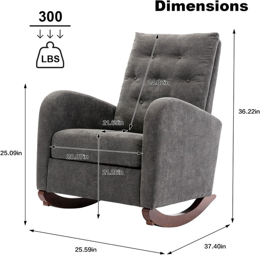 Mecedora moderna, tapizada para guardería, cómoda silla con bolsillo lateral