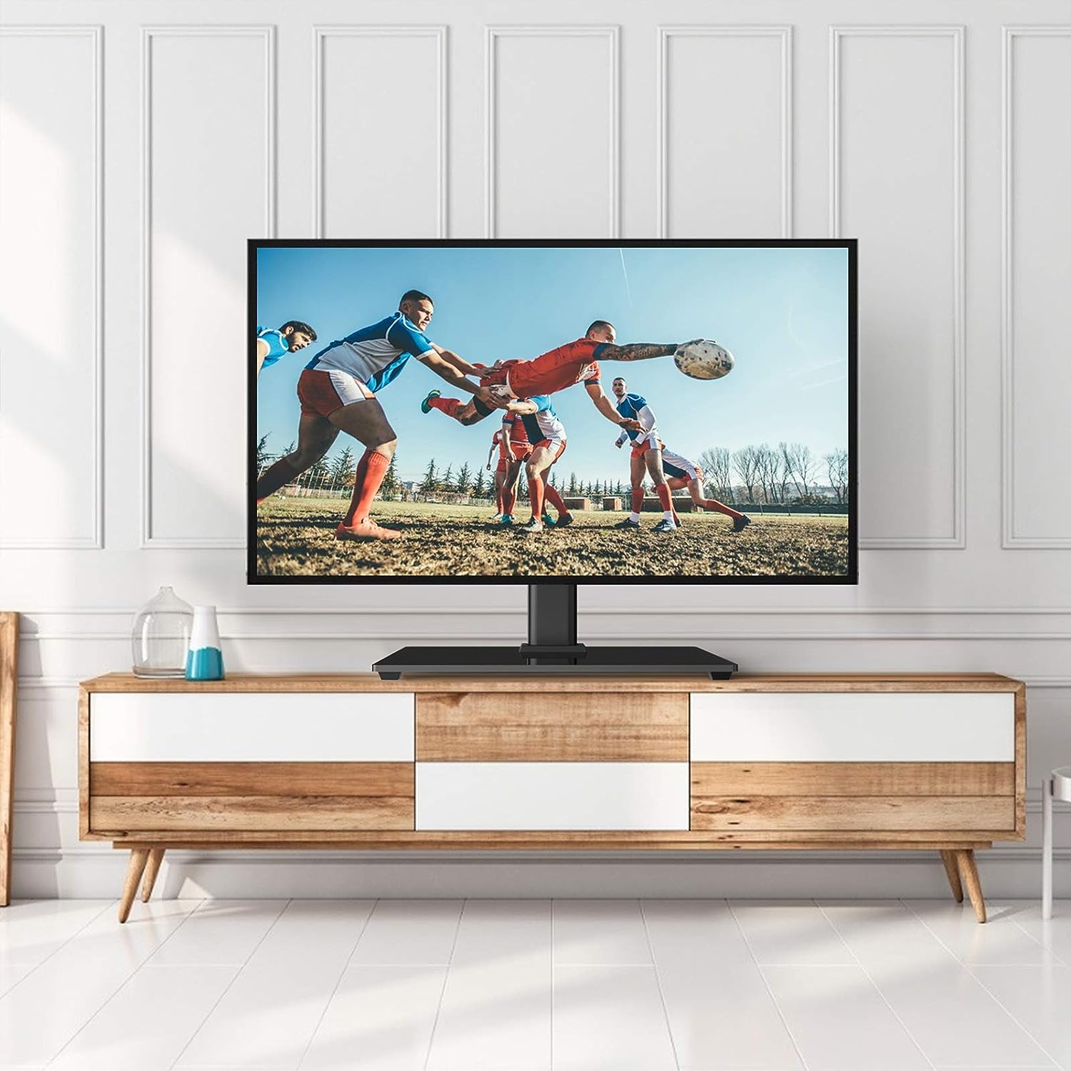 Soporte universal para TV - Soporte de mesa para televisores LED LCD de 32  a 47 pulgadas con base de TV de vidrio templado con altura ajustable y