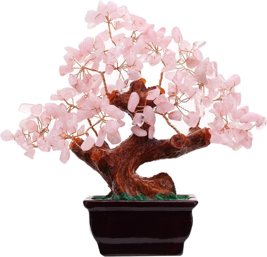 Bonsai decorativo Feng Shui de cristal de cuarzo rosa natural para atraer - VIRTUAL MUEBLES