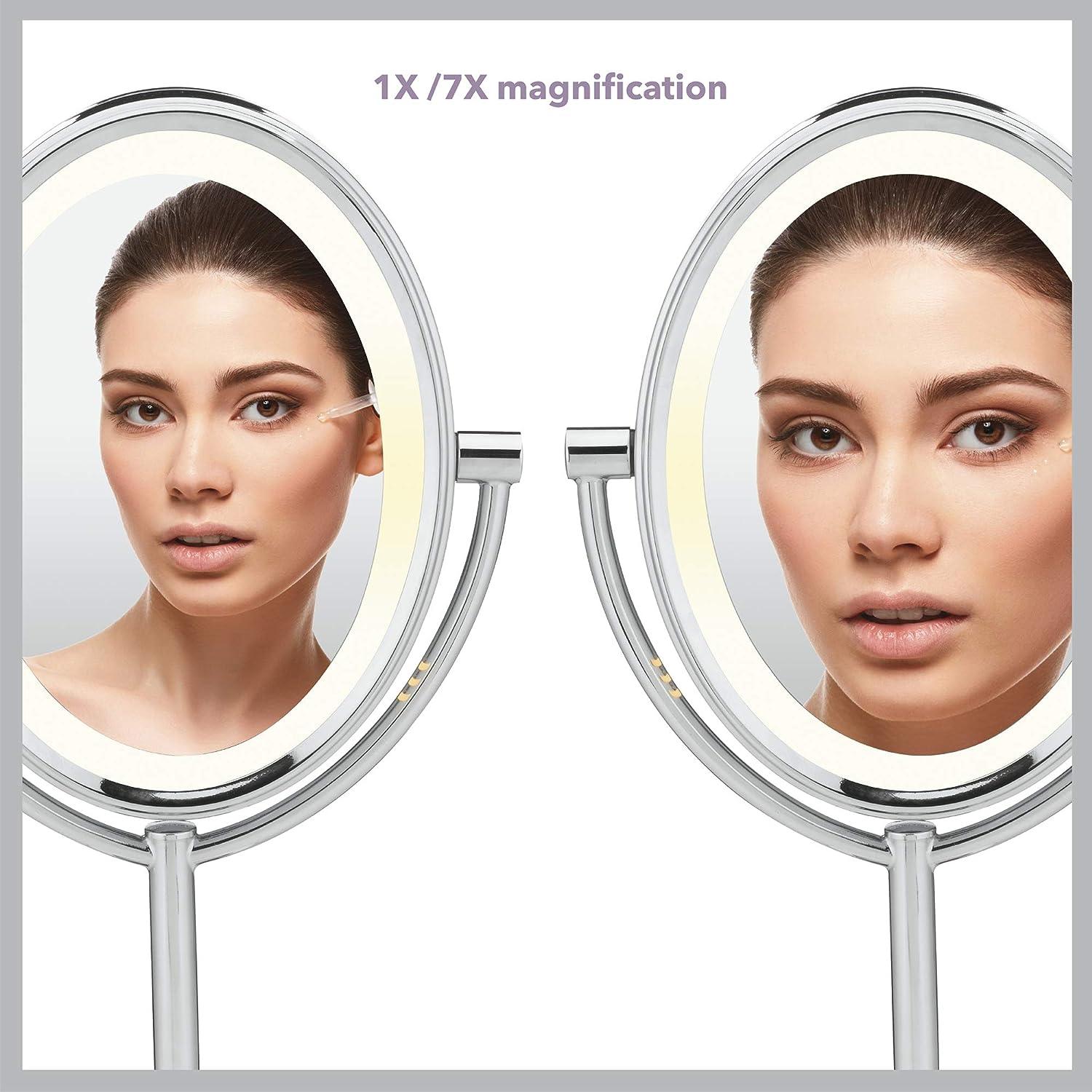 espejo ovalado de dos caras con luz para maquillaje ampliación 1 x 7, Uno, - VIRTUAL MUEBLES