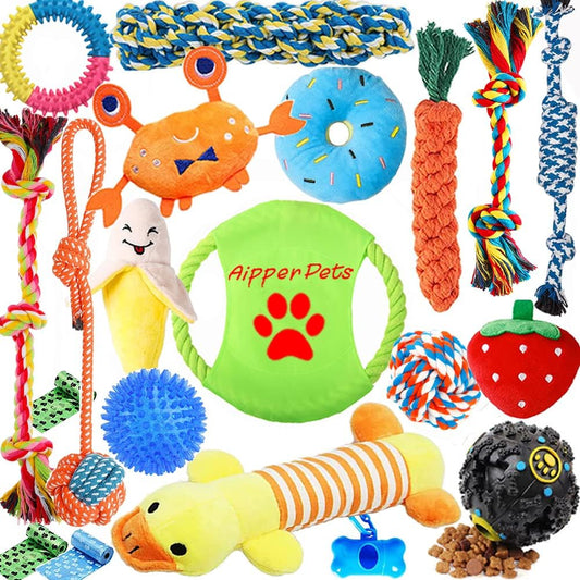 Paquete de 20 juguetes para perros y cachorros, juguetes masticables para