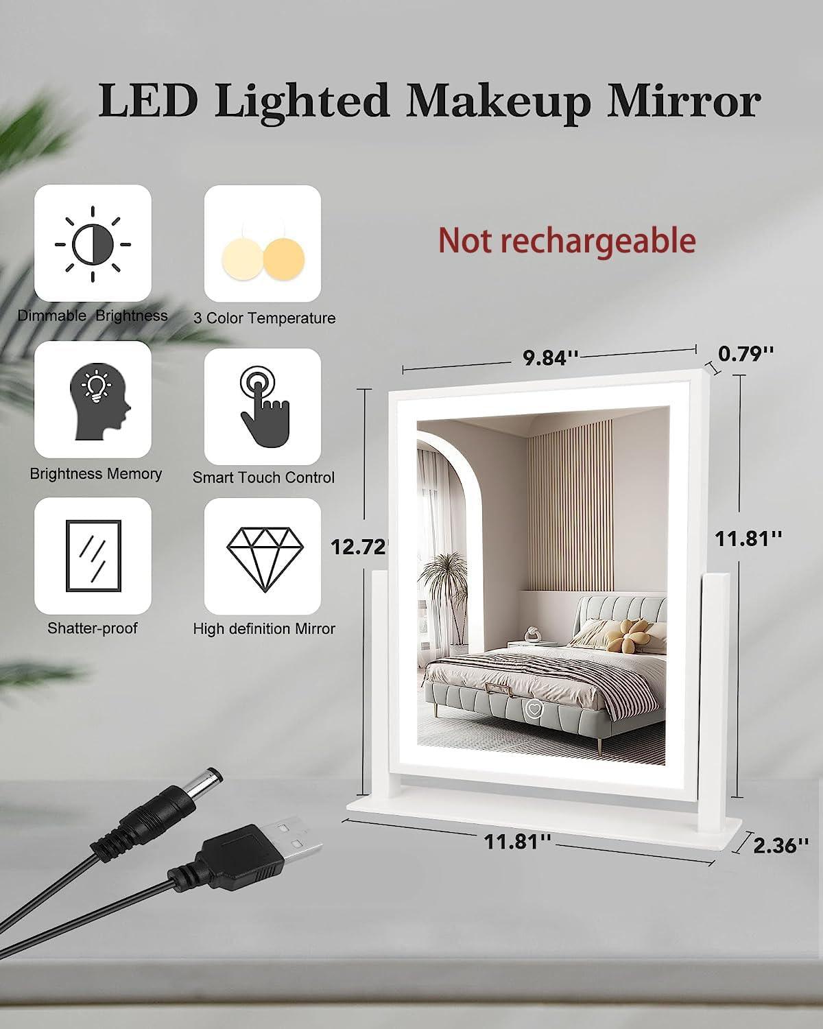 Espejo de tocador con luces, espejo de maquillaje iluminado de mesa, luces LED, - VIRTUAL MUEBLES
