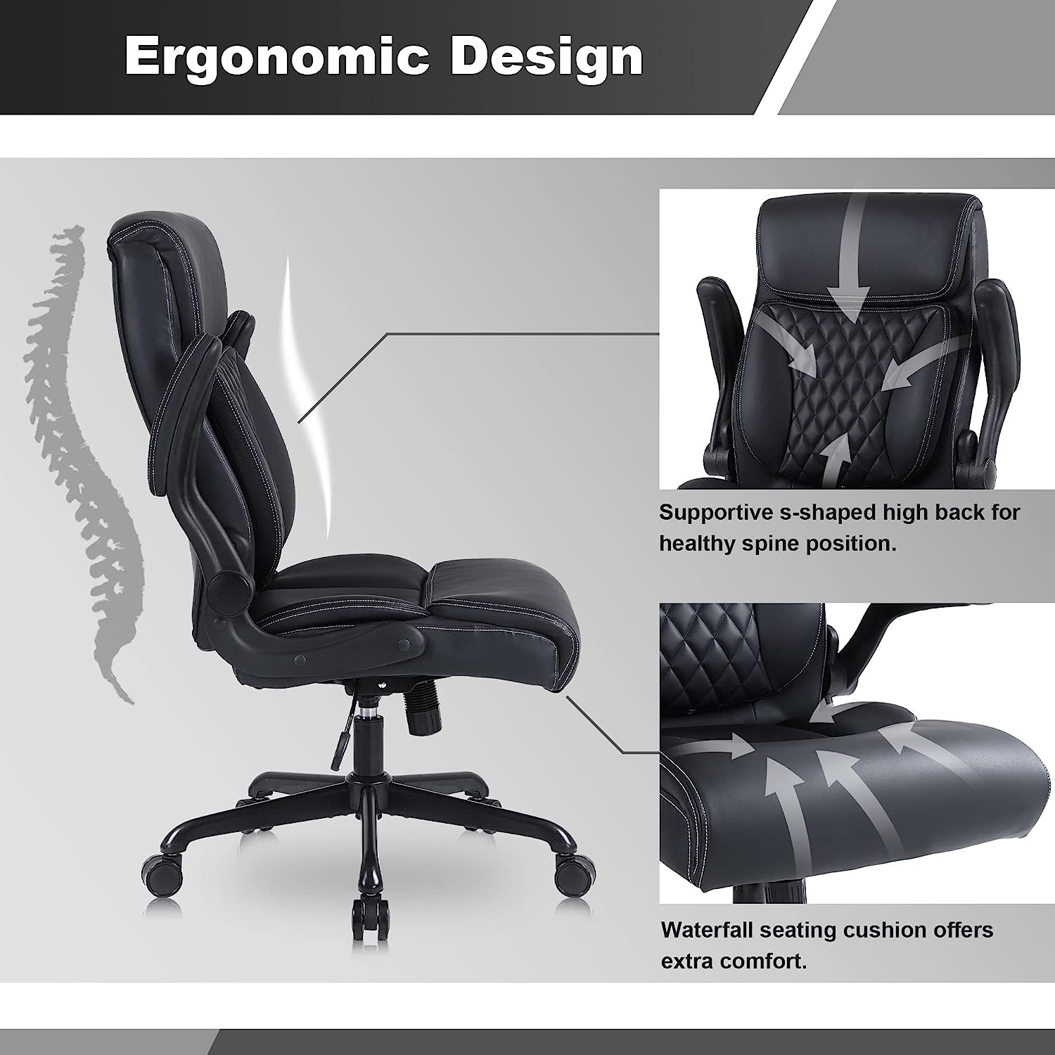 Silla de oficina ejecutiva, sillas ergonómicas de escritorio de oficina en  casa, silla de computadora de piel sintética con soporte lumbar
