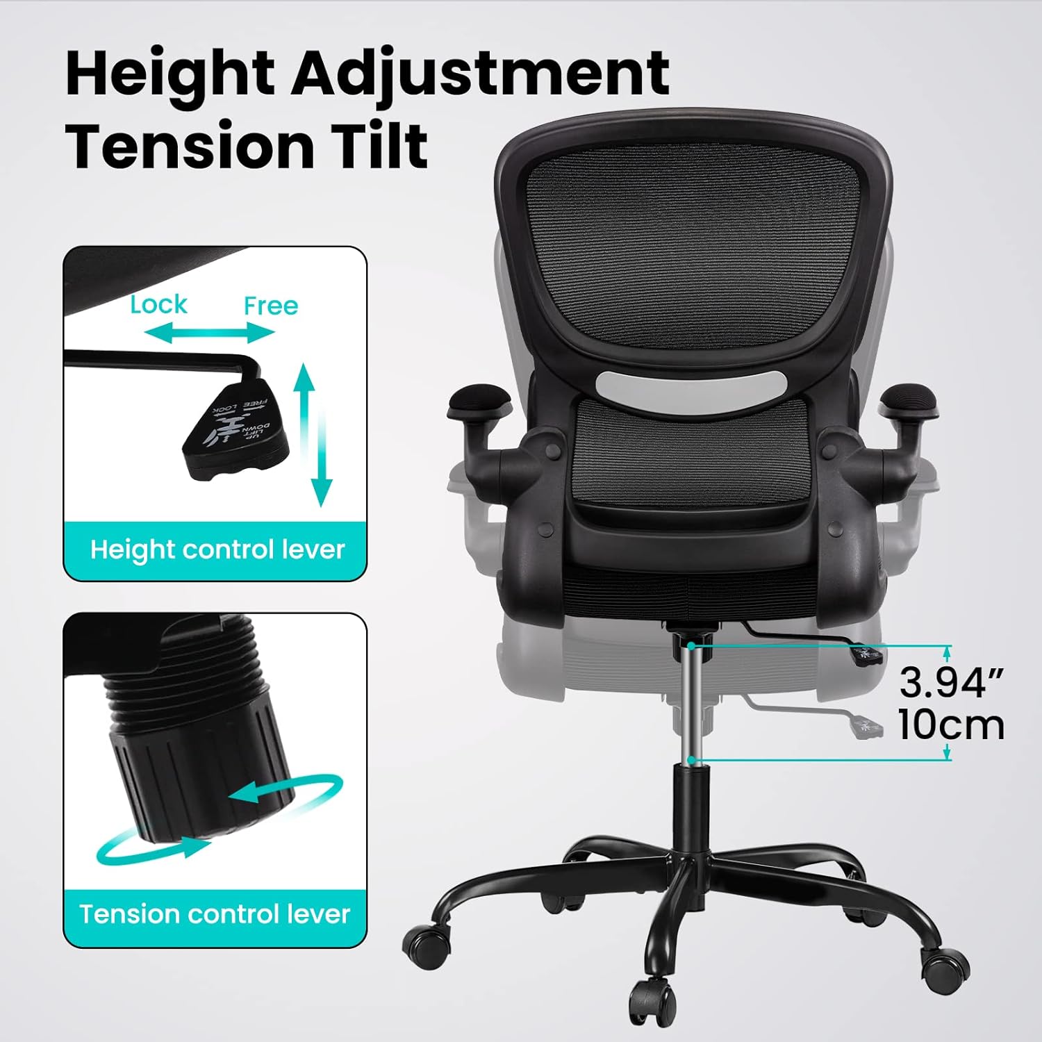 Silla de oficina, silla de escritorio ergonómica con soporte lumbar y