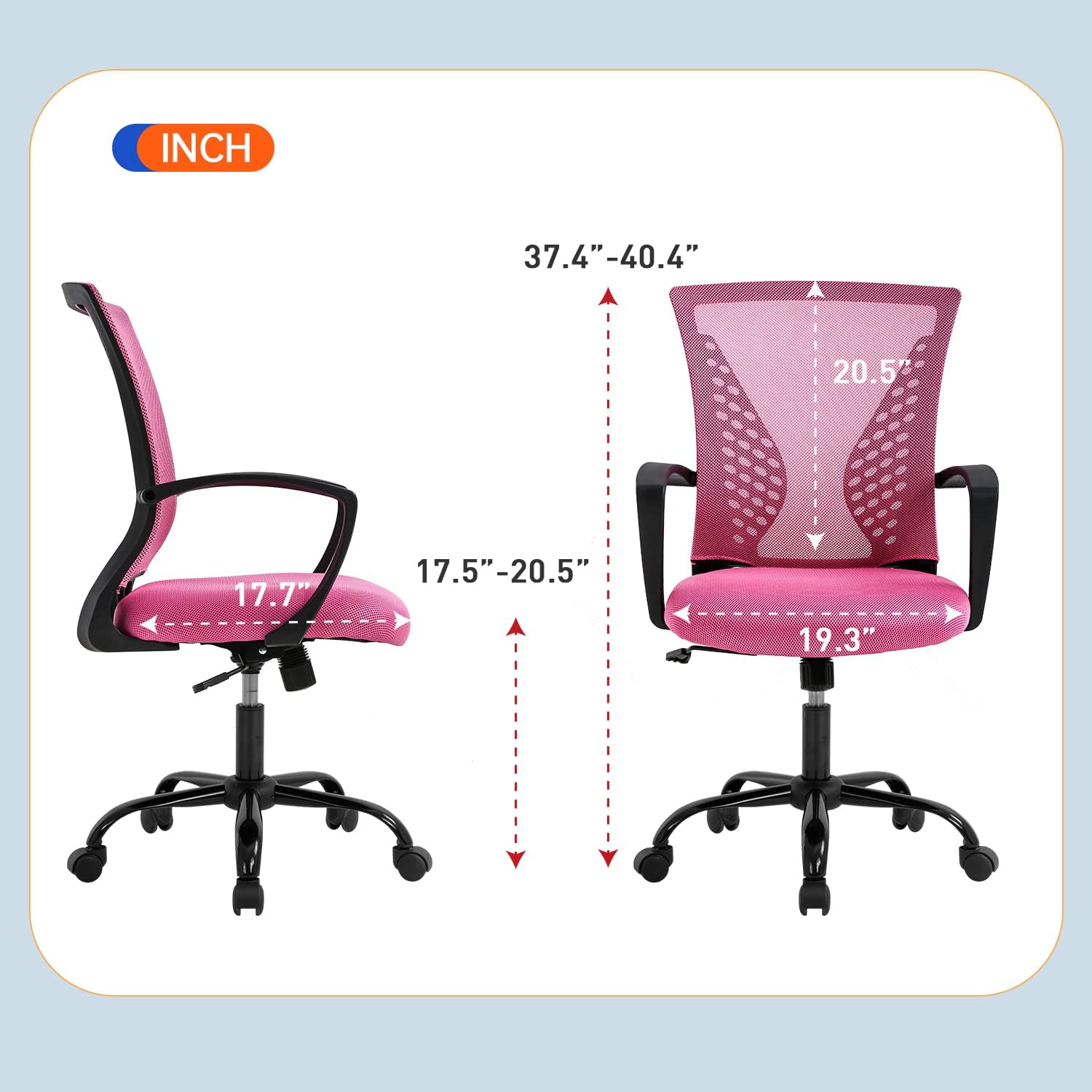 Silla de oficina ergonómica de malla, silla de computadora con soporte  lumbar, reposabrazos de respaldo medio, giratoria, ajustable, para mujeres  y