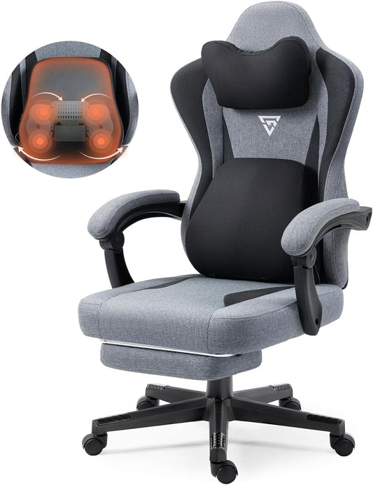 Silla de juegos con soporte lumbar de masaje térmico, silla de oficina de tela