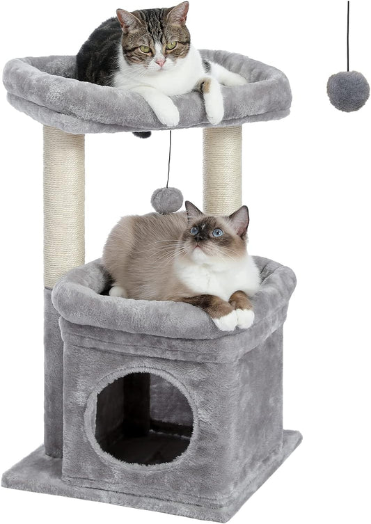 Torre para gatos de interior con condominio privado acogedor para gatos, postes