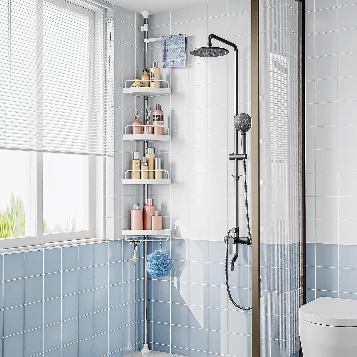 Bandeja de ducha de esquina con barra de acero inoxidable para cuarto de baño - VIRTUAL MUEBLES