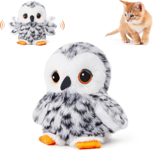 Potaroma Flapping Snowy Owl Juguetes para gatos, chirrido de pájaro realista,