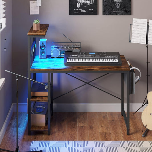 Escritorio para computadora con luces LED, escritorio para juegos con estantes