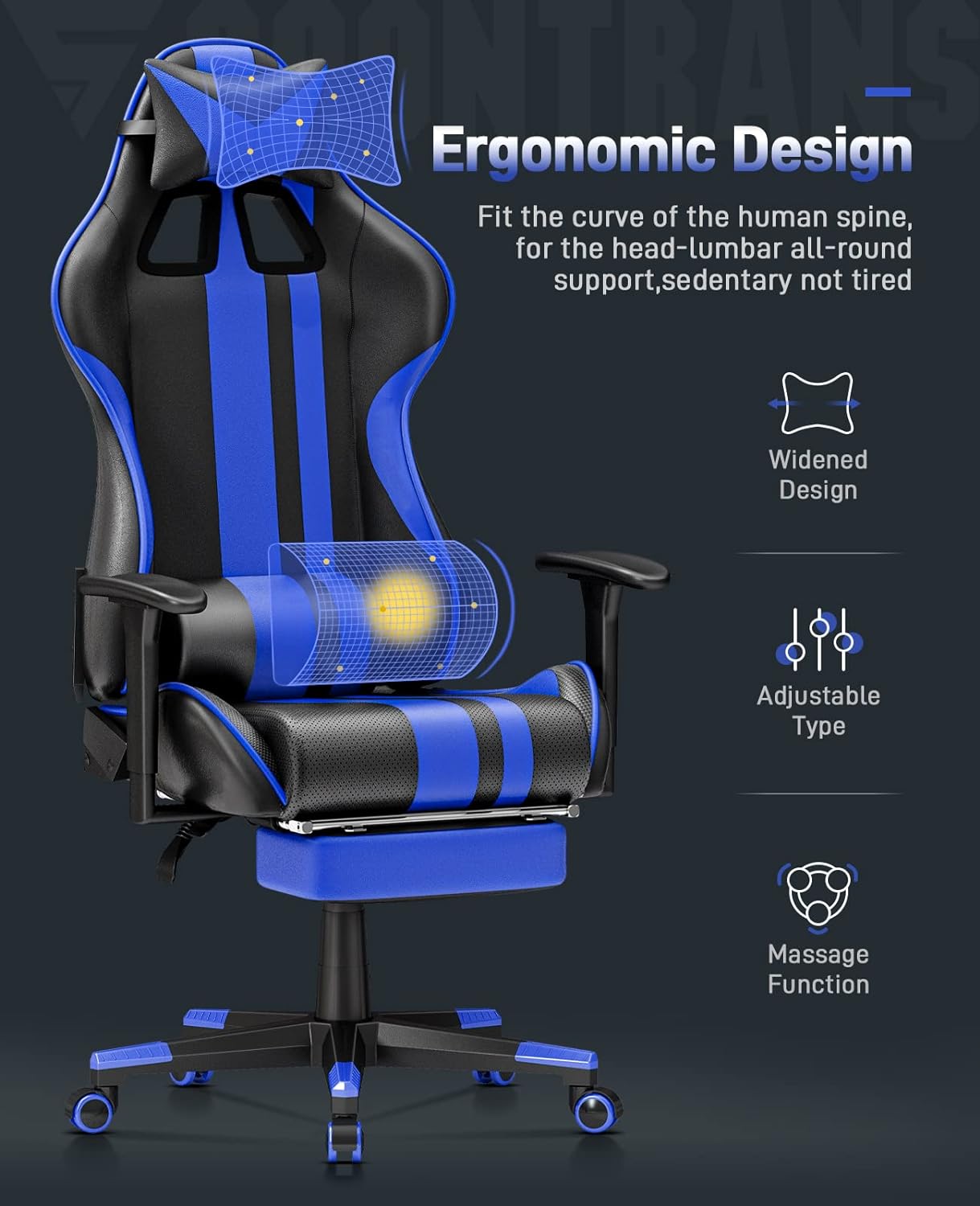 Silla de juegos azul con reposapiés sillas ergonómicas de cuero para adultos