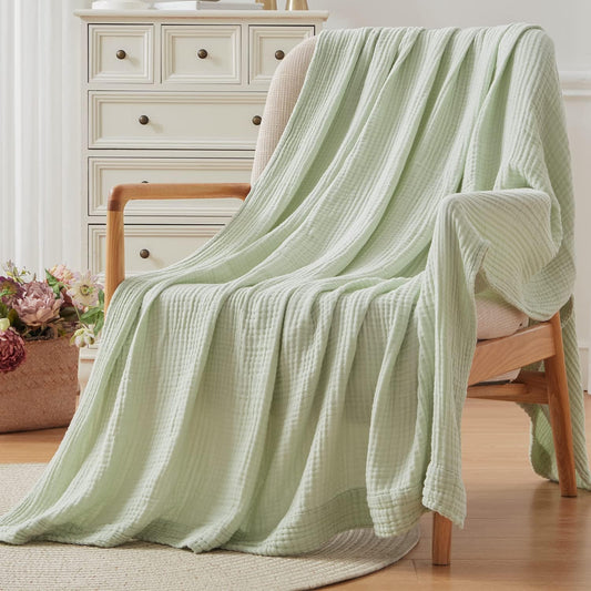 Manta de algodón 100% muselina suave para sofá, manta de gasa transpirable de 4
