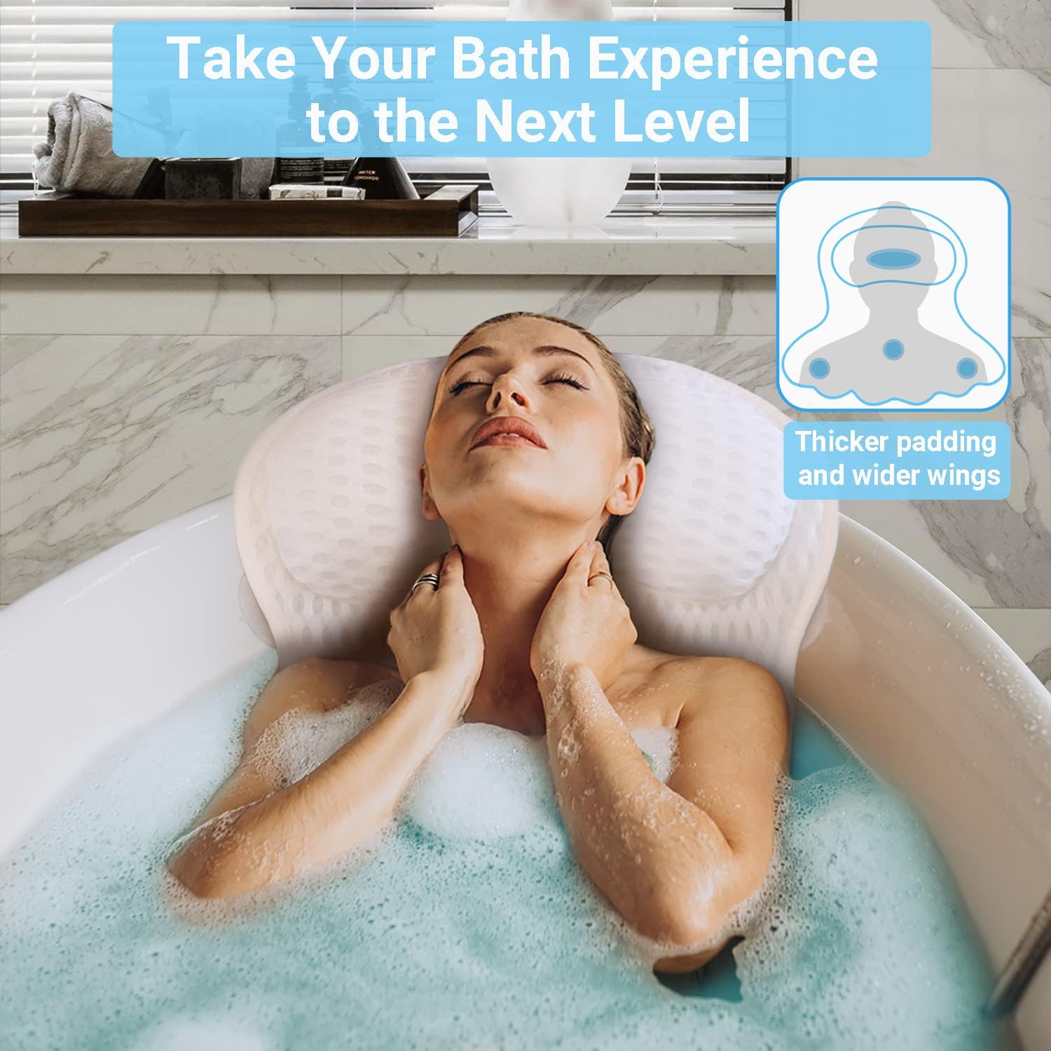 Lujosa almohada de baño para bañera - Almohada de baño ergonómica para  soporte de cuello y espalda - Almohada de bañera para una comodidad limpia  - Malla acolchada 3D transpirable - Tecnología