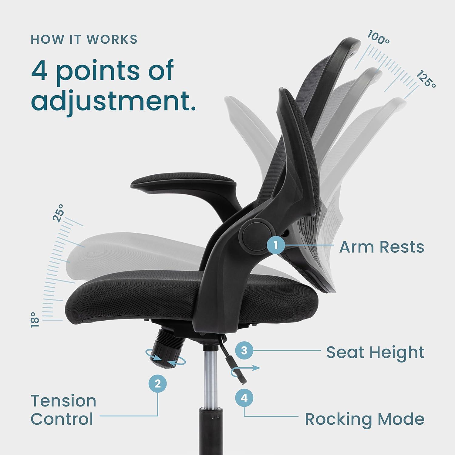 Silla de oficina ergonómica, silla de malla reclinable, silla de escritorio  para computadora, silla giratoria con reposabrazos acolchados, soporte