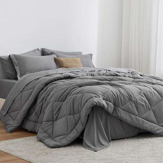 Juego de edredón tamaño individual, color gris oscuro, 5 piezas de cama