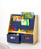 Estantería de lona con almacenamiento para niños y niñas, diseño de madera con