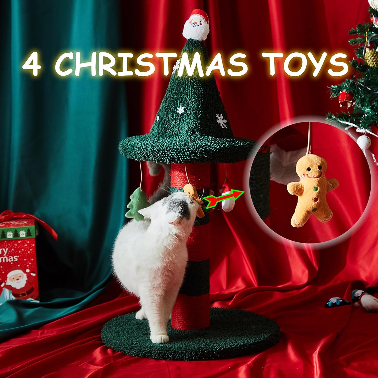 LUCKITTY Poste rascador para gatos con 4 juguetes de peluche colgantes,