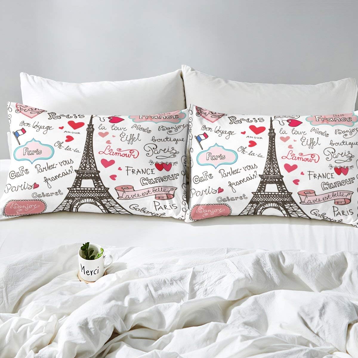 Funda de edredón de la Torre Eiffel, París, Francia, con letras de amor,