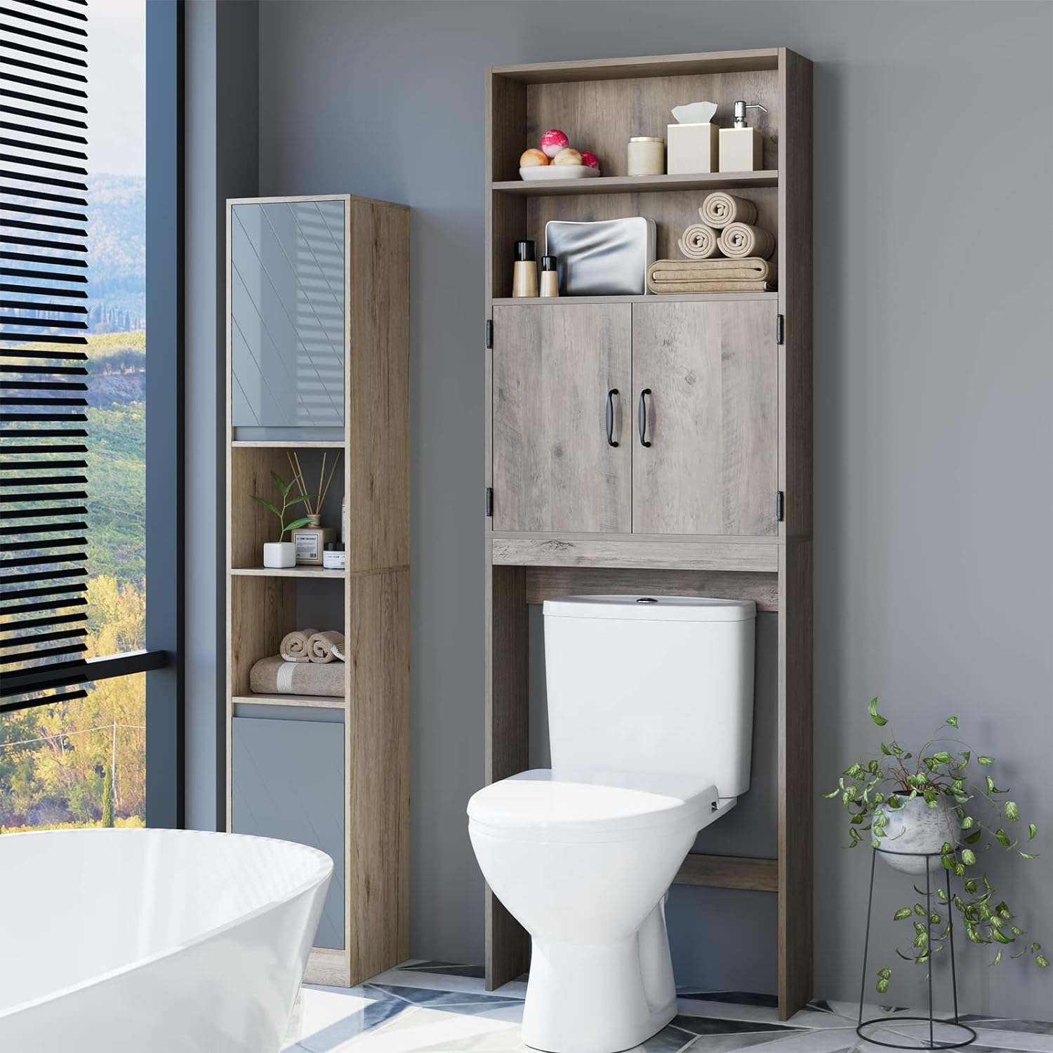  SUPER DEAL - Mueble de baño de madera con estantes ajustables,  uso sobre el inodoro : Hogar y Cocina