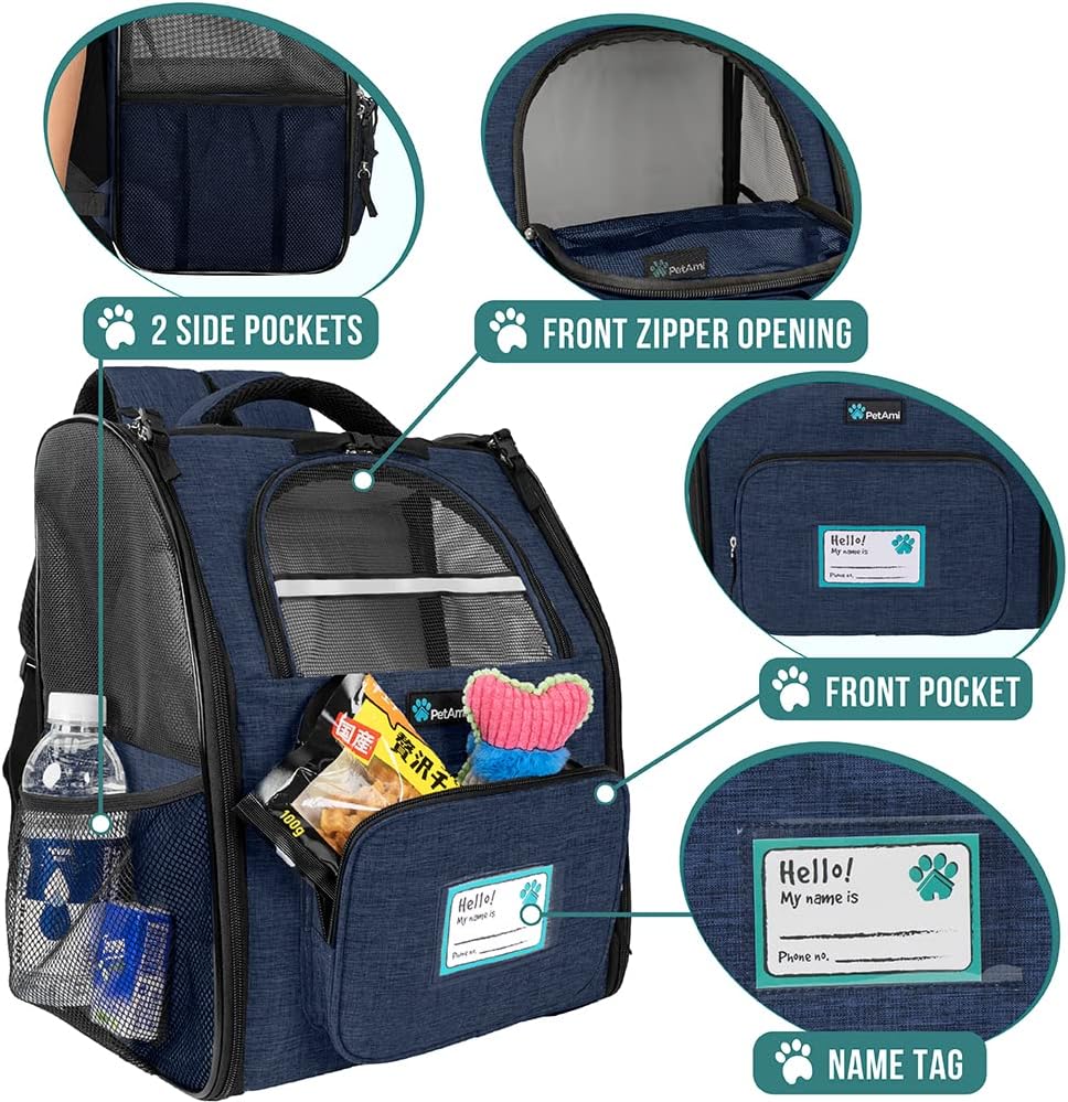  PetAmi Mochila de viaje para perros, Organizador de mochila  con dispensador de bolsas de excrementos, múltiples bolsillos, bolsa de  contenedor de alimentos, cuenco plegable