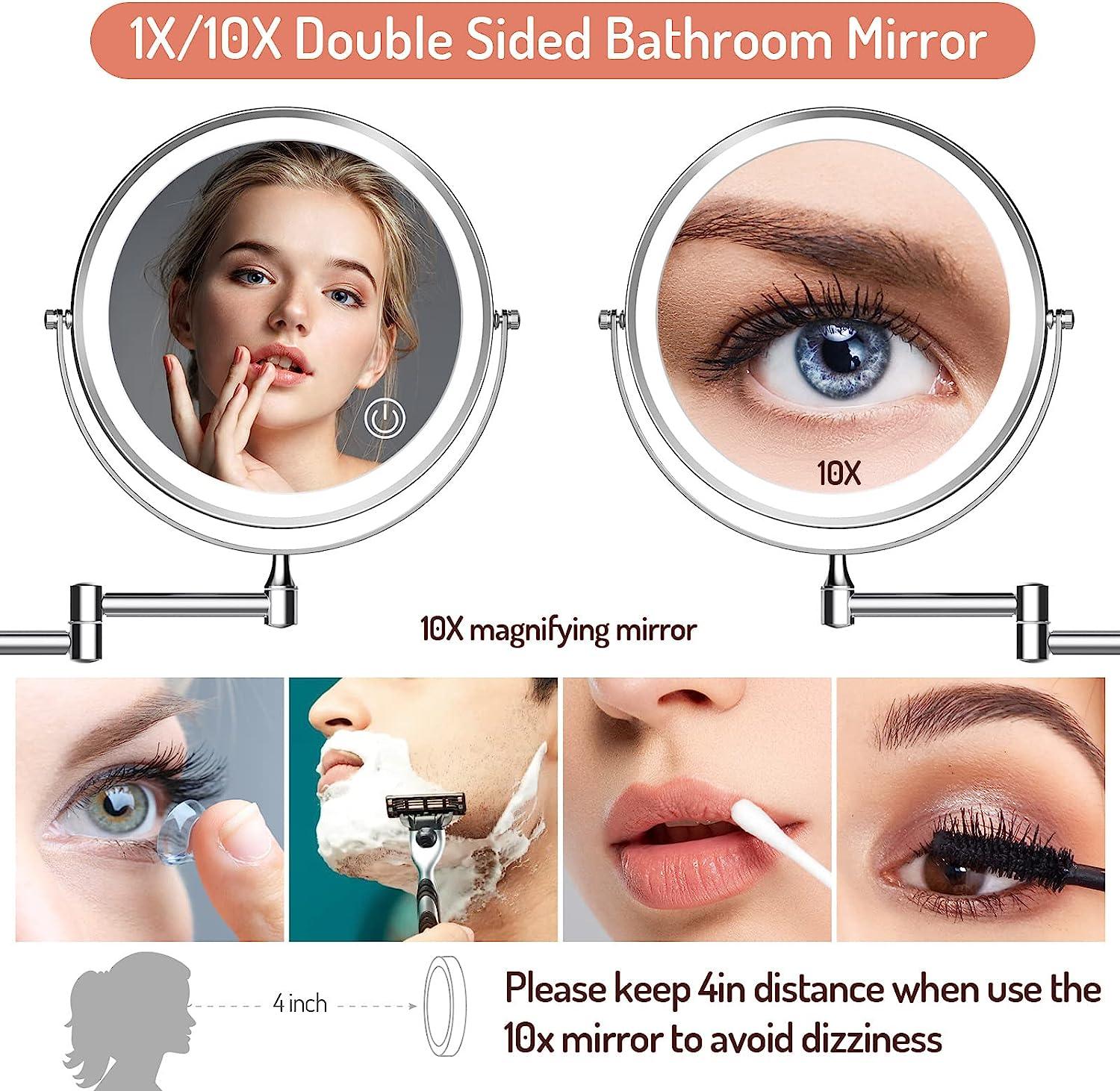Espejo de maquillaje recargable montado en la pared, cromado, espejo de tocador - VIRTUAL MUEBLES