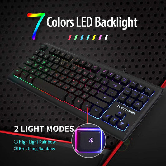 Rainbow Teclado para juegos con retroiluminación LED de 87 teclas, teclado