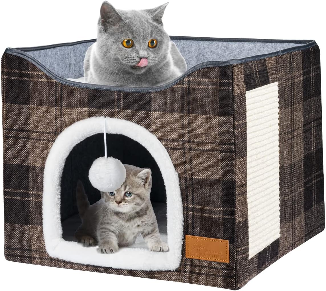 Cama para gatos de interior, casa para gatos con tabla de rascar duradera y