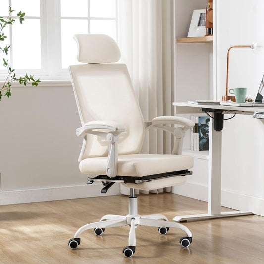 Qulomvs Silla de oficina ergonómica de malla con reposapiés, silla de