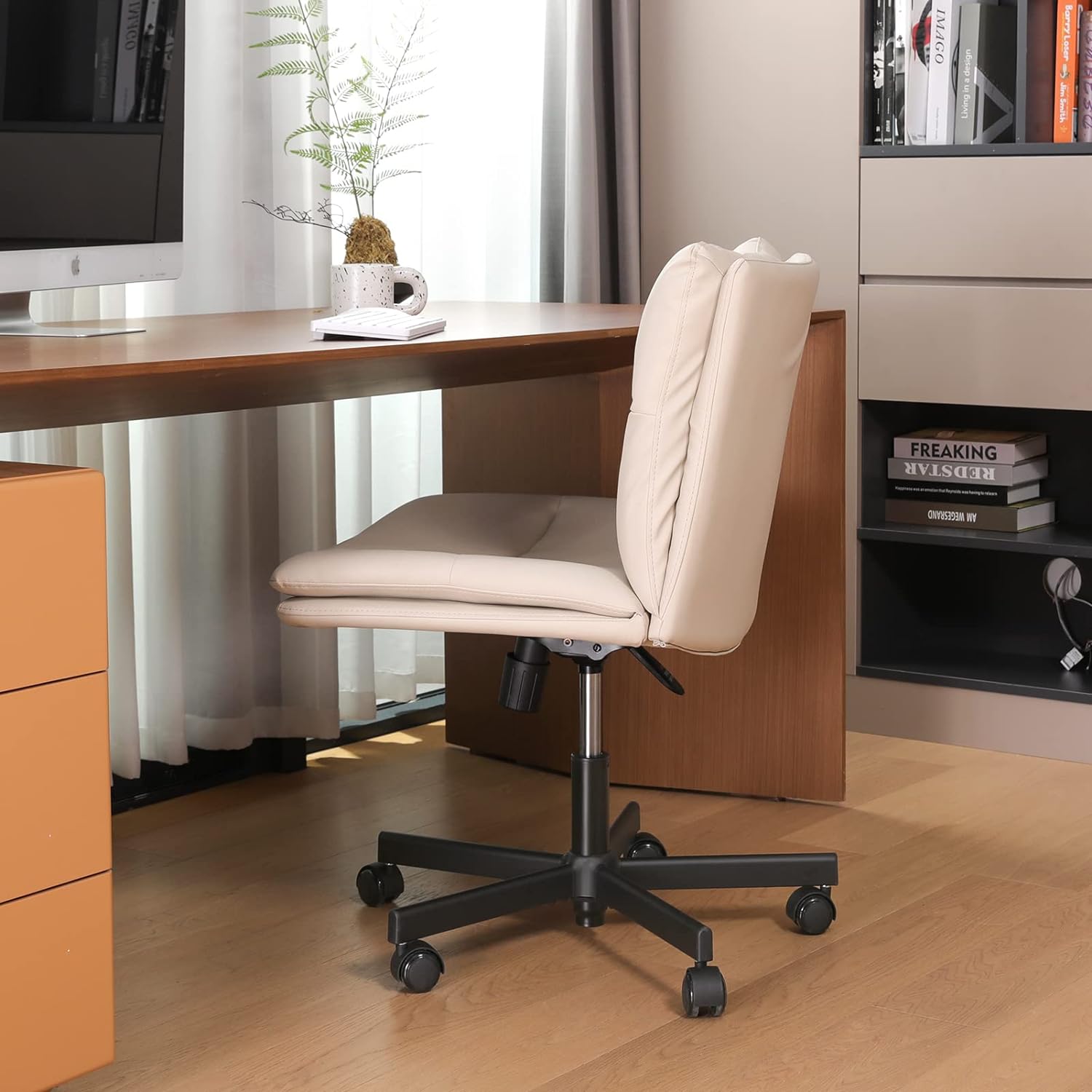 LUCKWIND Silla de escritorio sin brazos para oficina en casa, sin ruedas,  moderna silla ergonómica de doble acolchado, sillas giratorias acolchadas  de