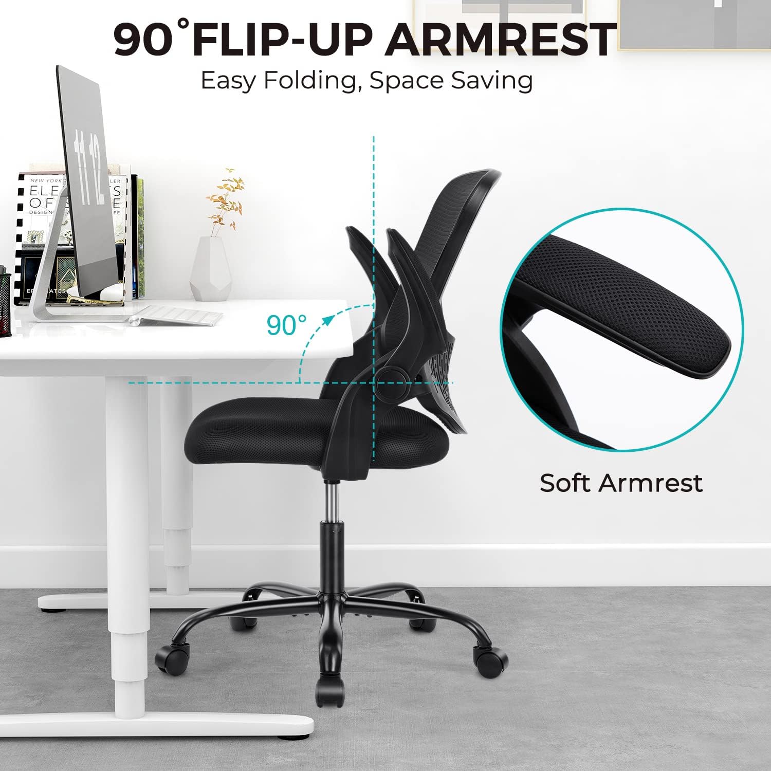 Sillas de escritorio de oficina en casa, sillas de oficina ergonómicas con  reposabrazos abatibles, sillas de escritorio para computadora con soporte