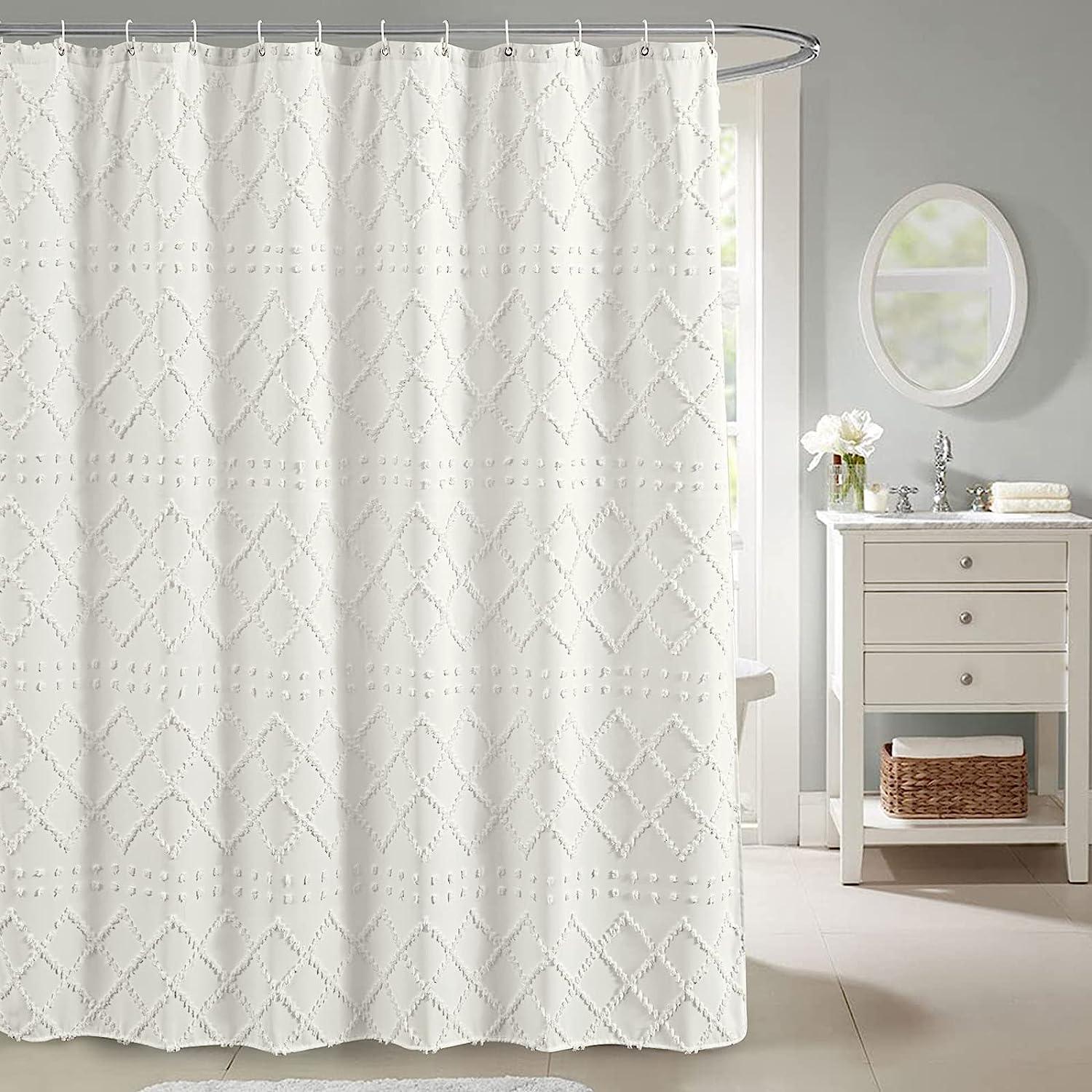 Cortina de ducha de tela bohemia blanca, moderna cortina de ducha con -  VIRTUAL MUEBLES