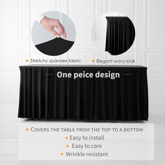 Falda de mesa para mesas rectangulares de 6 pies, mantel negro para mesa