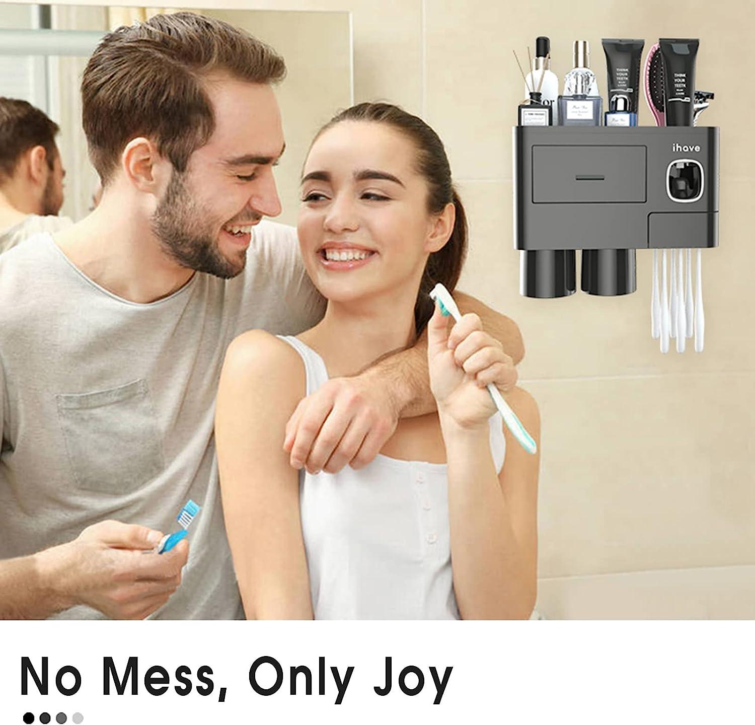 Portacepillos de dientes de pared para baños con 2vasos, dispensador de pasta - VIRTUAL MUEBLES