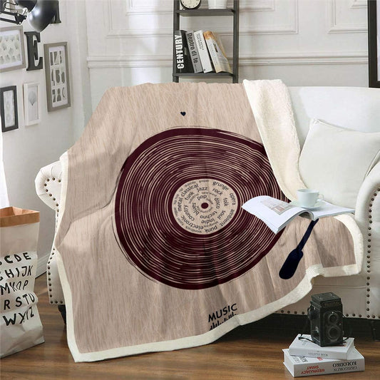 Manta de cama de felpa con temática musical, manta de disco de vinilo acústico,