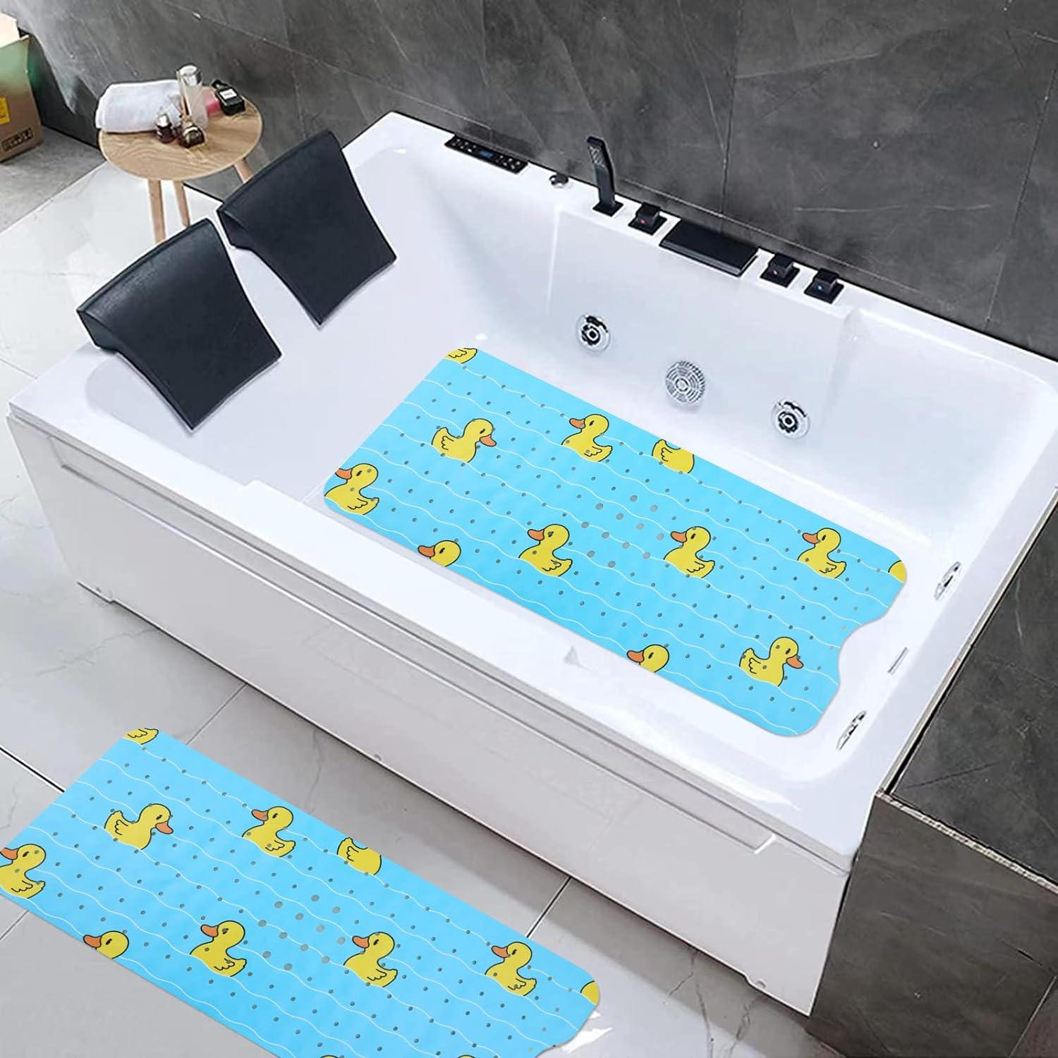 DEXI Tapete de bañera antideslizante para baño, bañera, lavable con  ventosa, 16 x 35 pulgadas, color azul