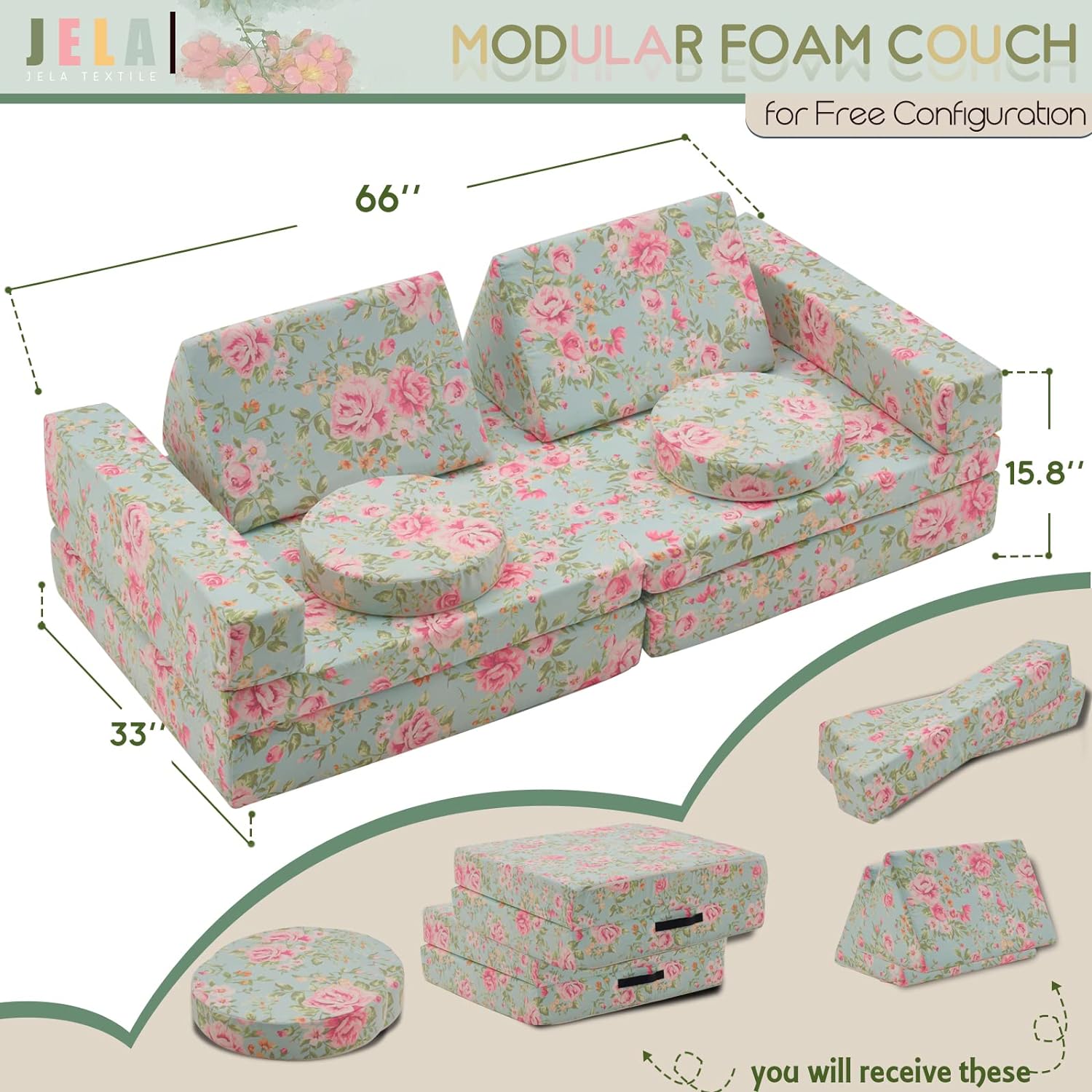 Sofá de tamaño extendido, 10 piezas con futones, sofá de suelo