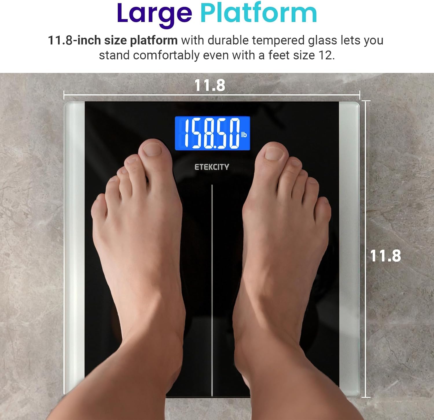 Báscula de baño digital de peso corporal con tecnología Step-On, resultados