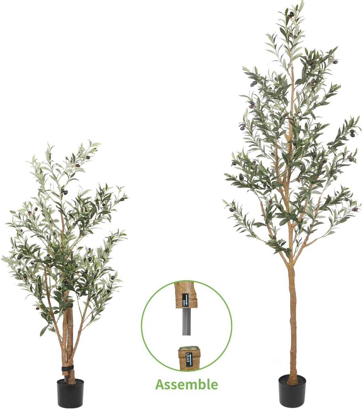 Paquete de 2 olivos artificiales en maceta de 7 pies de alto, árbol  artificial grande de 82 pulgadas, ramas de olivo artificiales y frutas para