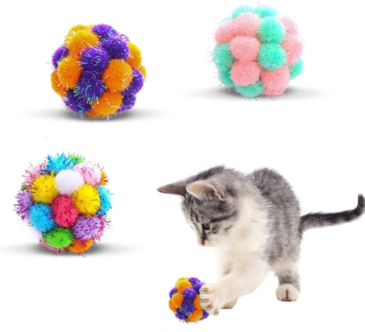 Pelotas de juguete para gatos con campanas, 3 unidades, bolas de pompones de