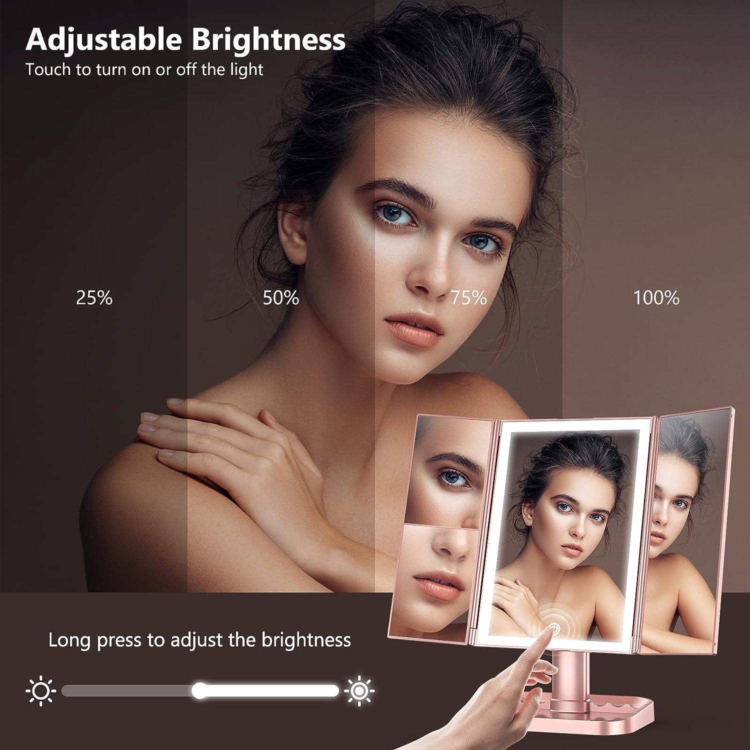 Espejo de maquillaje con espejo de aumento de 10X, iluminación de 3 colores, 72 - VIRTUAL MUEBLES