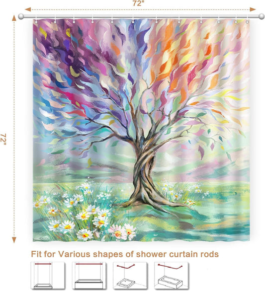 Cortina de ducha de árbol de pintura al óleo, cortina de ducha de árbol de - VIRTUAL MUEBLES