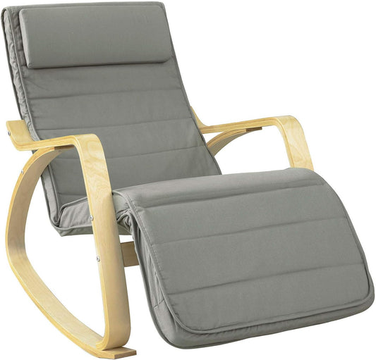 FST16-DG Silla mecedora cómoda con diseño de reposapiés, silla de descanso,