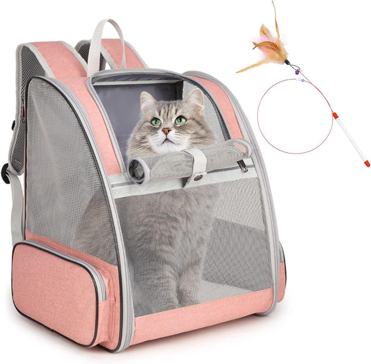 Mochila transportadora para gatos, mochila grande para mascotas con varita de