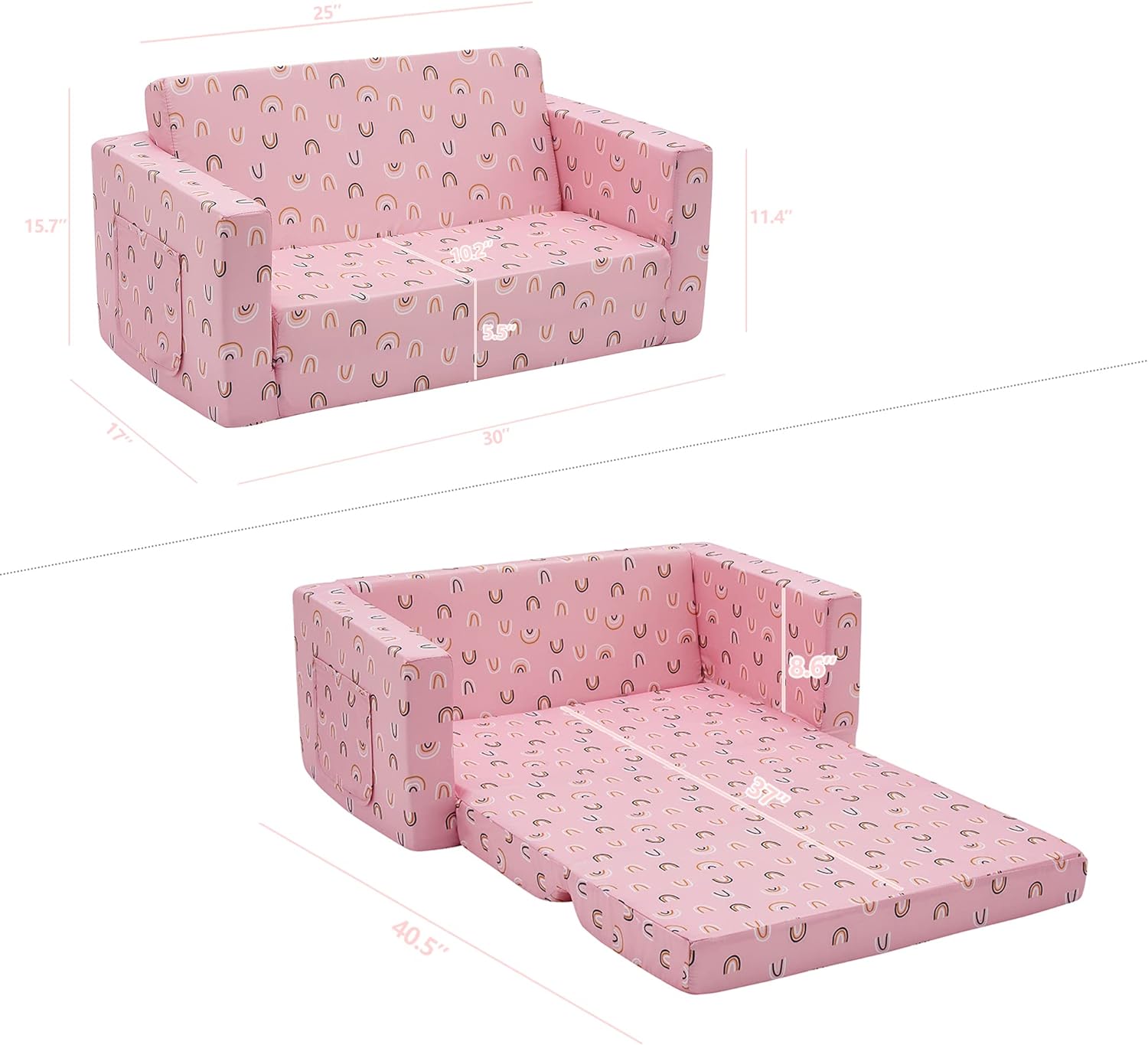 Silla de sofá para niños, silla 2 en 1, sofá convertible para dormir (arcoíris